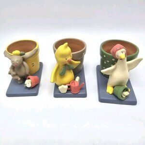 Candle Holder Flower Pot Set 3 Bunny Goose Duck Spring Easter Bonnie Lynn